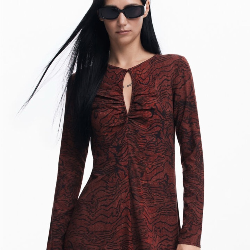 Desigual Midi Lines Dress keyhole button cutout tunic
